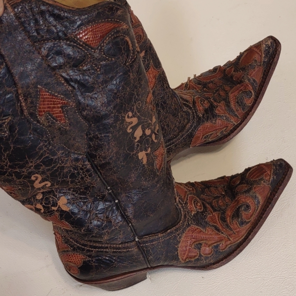 CORAL Leather cowboy boots Leather Cowboy Dancing rodeo boots pointy toe